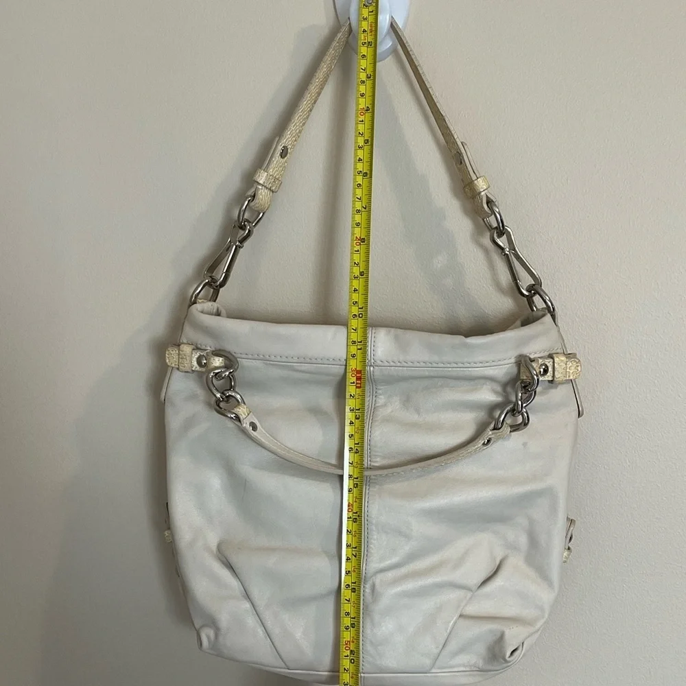 Coach 1941 Ivory Soft Leather Snakeskin Detail Silver Hardware zip top Hobo Bag